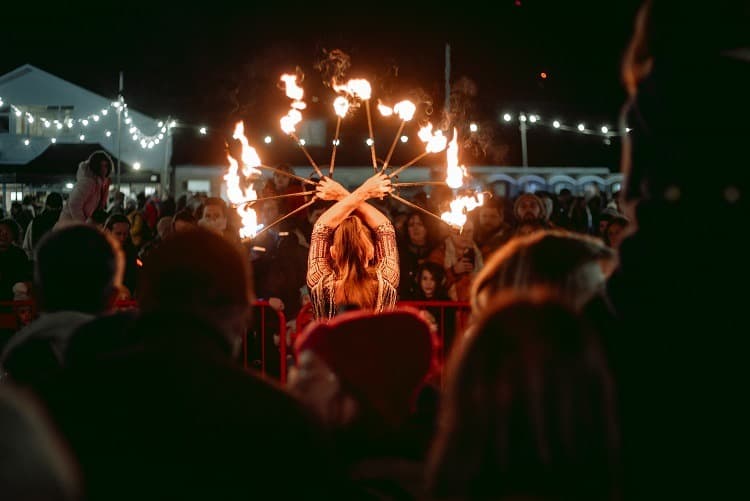 Fire performers and fireworks at Stow Firework Spectacular